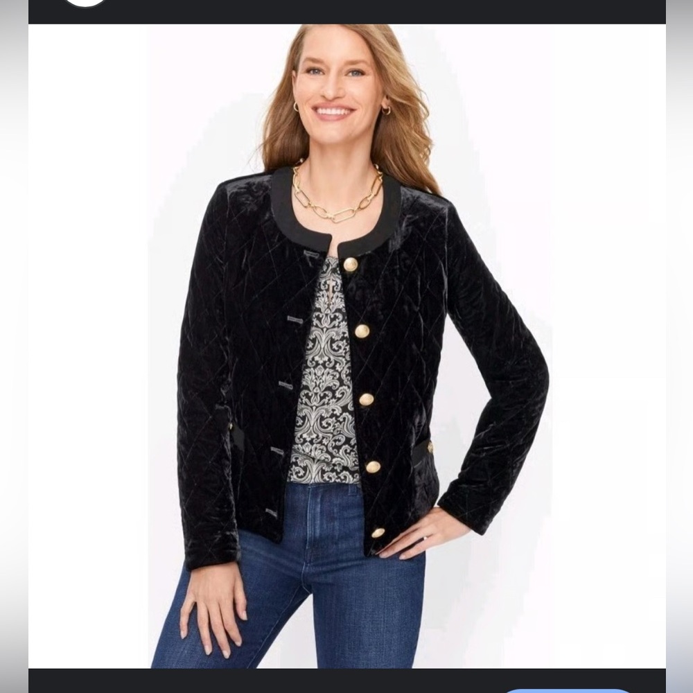 Talbots Black Velvet Blazer with Gold Buttons